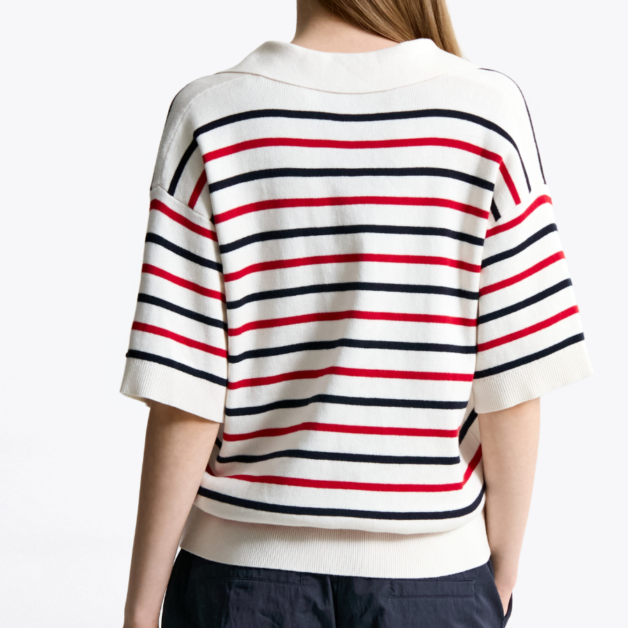 TOMMY HILFIGER [Official Headquarters] Striped Open Collar Sweater