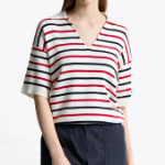 TOMMY HILFIGER [Official Headquarters] Striped Open Collar Sweater