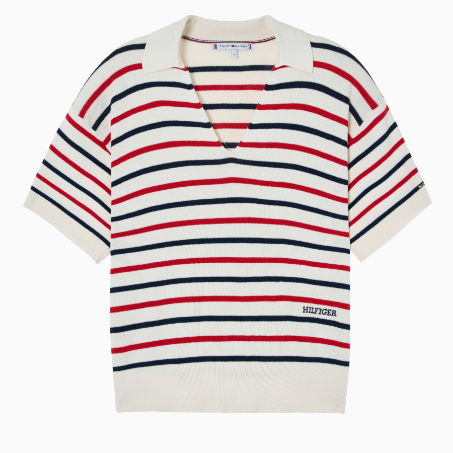 TOMMY HILFIGER [Official Headquarters] Striped Open Collar Sweater