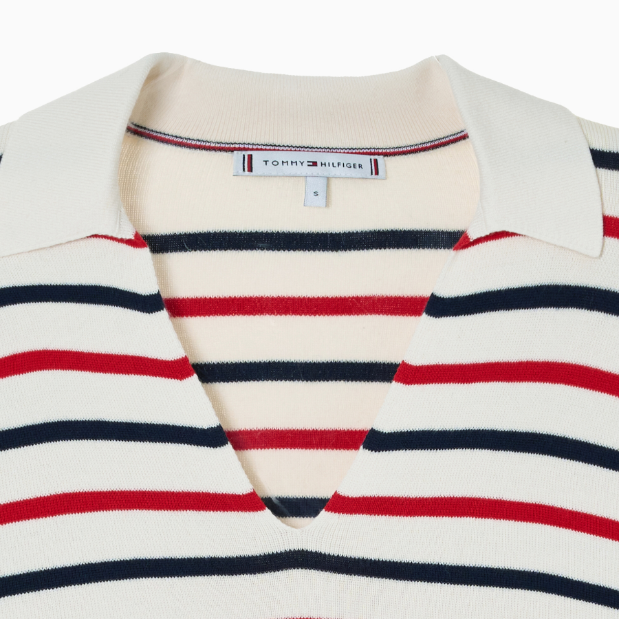 TOMMY HILFIGER [Official Headquarters] Striped Open Collar Sweater