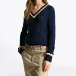 TOMMY HILFIGER [Official Headquarters] Varsity Cable V-Neck Sweater