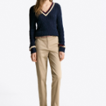 TOMMY HILFIGER [Official Headquarters] Varsity Cable V-Neck Sweater