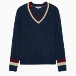 TOMMY HILFIGER [Official Headquarters] Varsity Cable V-Neck Sweater