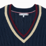 TOMMY HILFIGER [Official Headquarters] Varsity Cable V-Neck Sweater