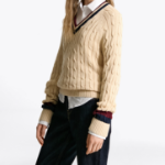 TOMMY HILFIGER [Official Headquarters] Varsity Cable V-Neck Sweater