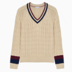 TOMMY HILFIGER [Official Headquarters] Varsity Cable V-Neck Sweater