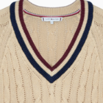 TOMMY HILFIGER [Official Headquarters] Varsity Cable V-Neck Sweater