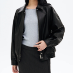 8 seconds Oversized Blouson Leather Outer — Black