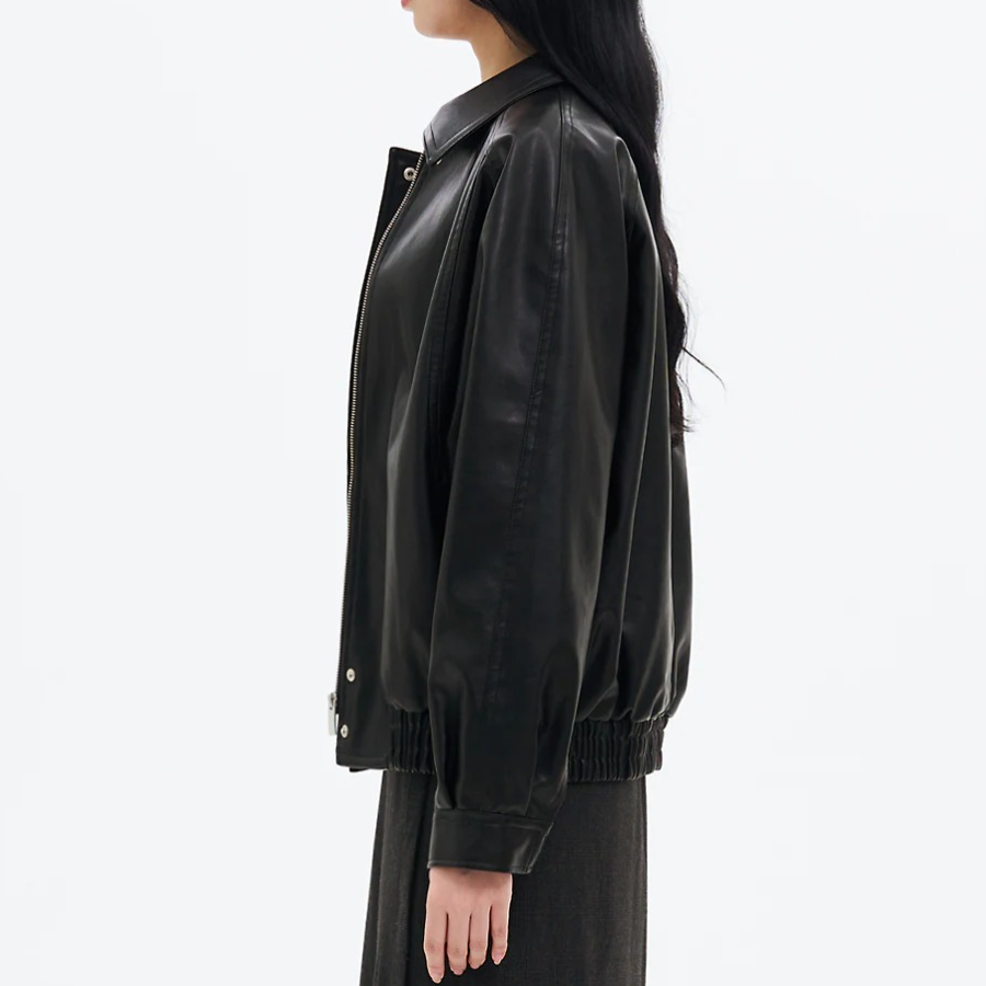 8 seconds Oversized Blouson Leather Outer — Black