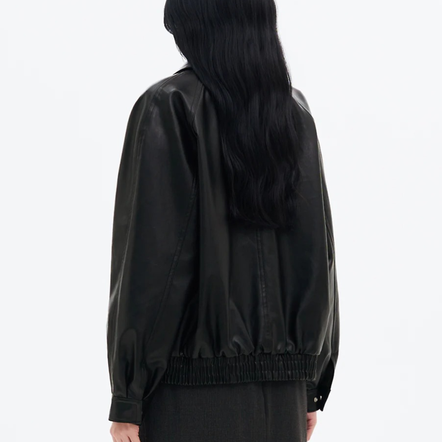 8 seconds Oversized Blouson Leather Outer — Black