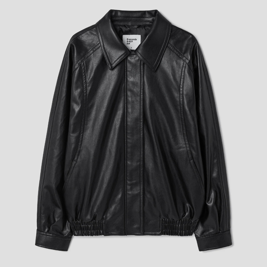 8 seconds Oversized Blouson Leather Outer — Black