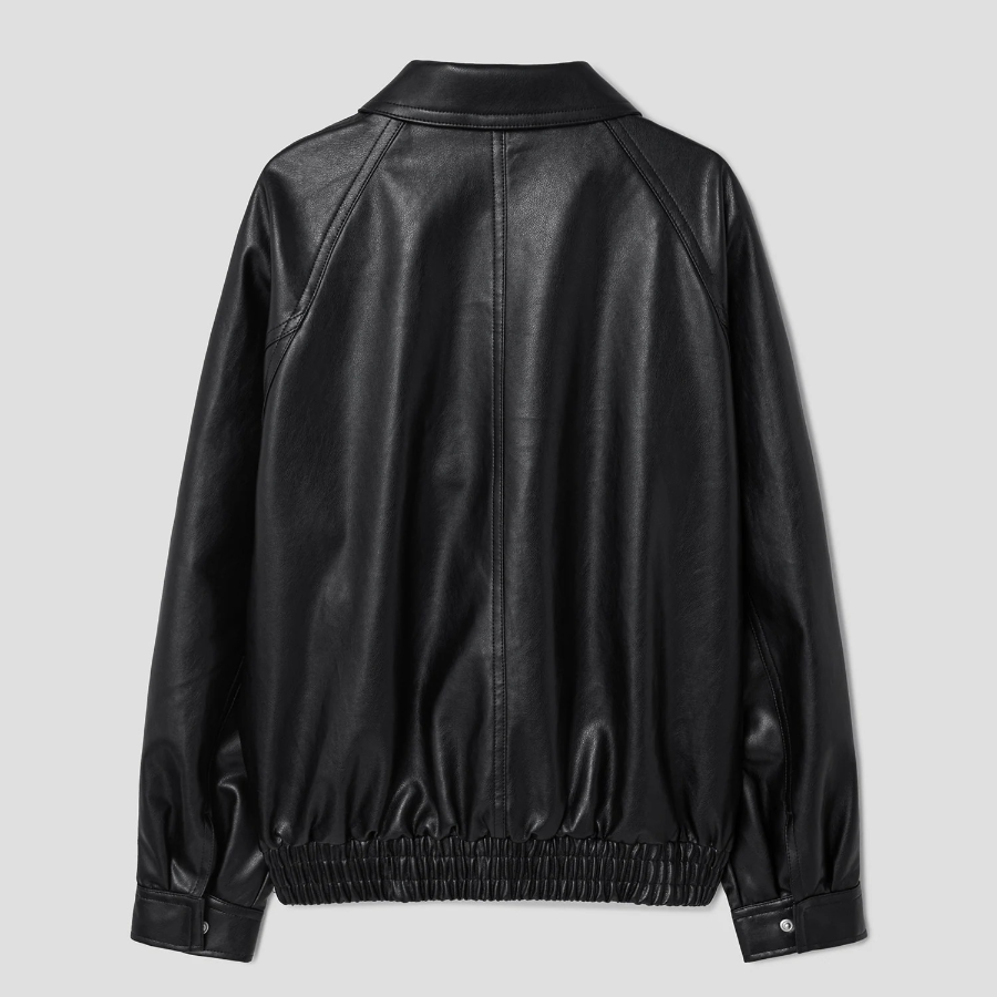 8 seconds Oversized Blouson Leather Outer — Black