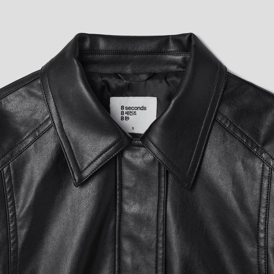 8 seconds Oversized Blouson Leather Outer — Black