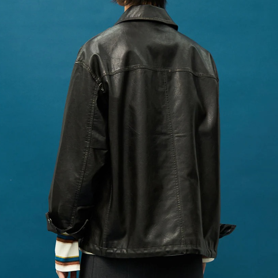 8 seconds Faux Leather Oversized Blouson — Dark Brown