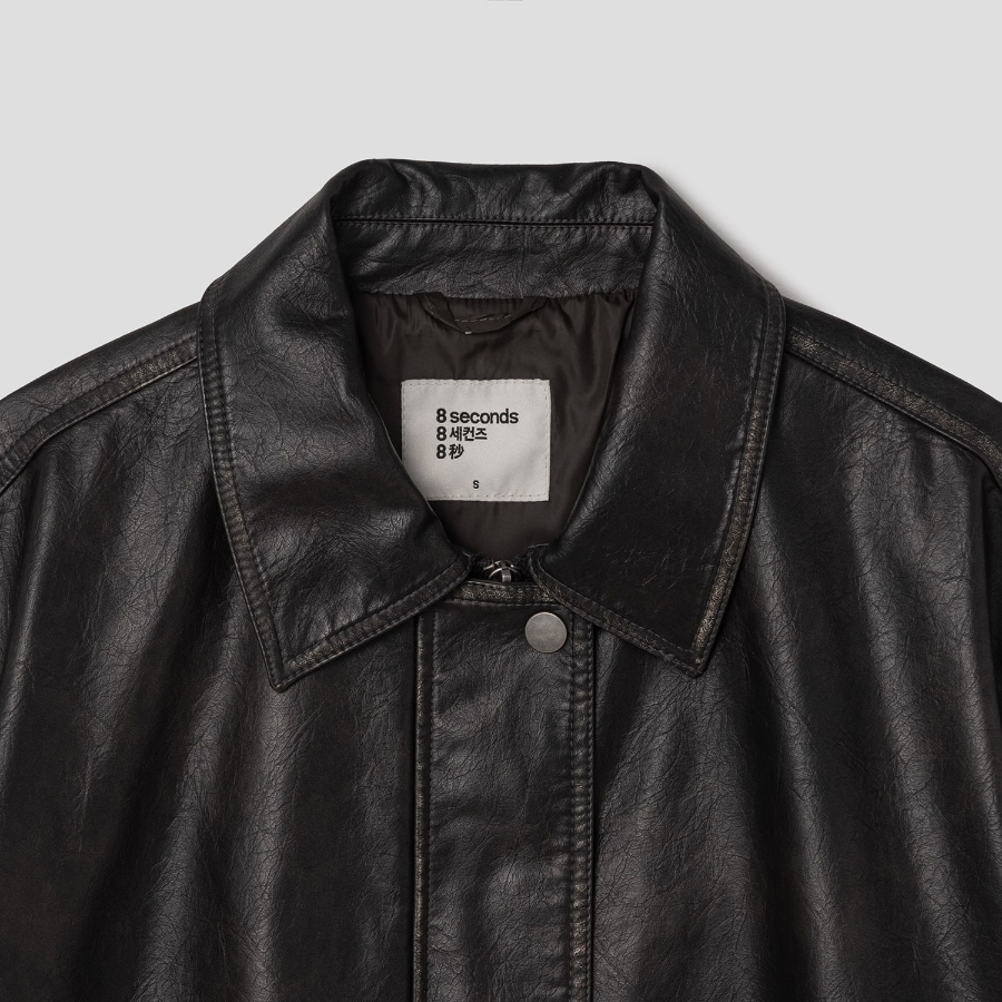 8 seconds Faux Leather Oversized Blouson — Dark Brown