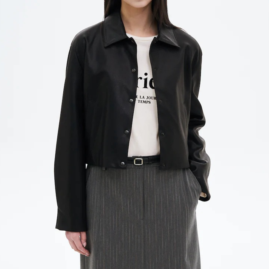 8 seconds Leather Snap Button Slim Outer — Black