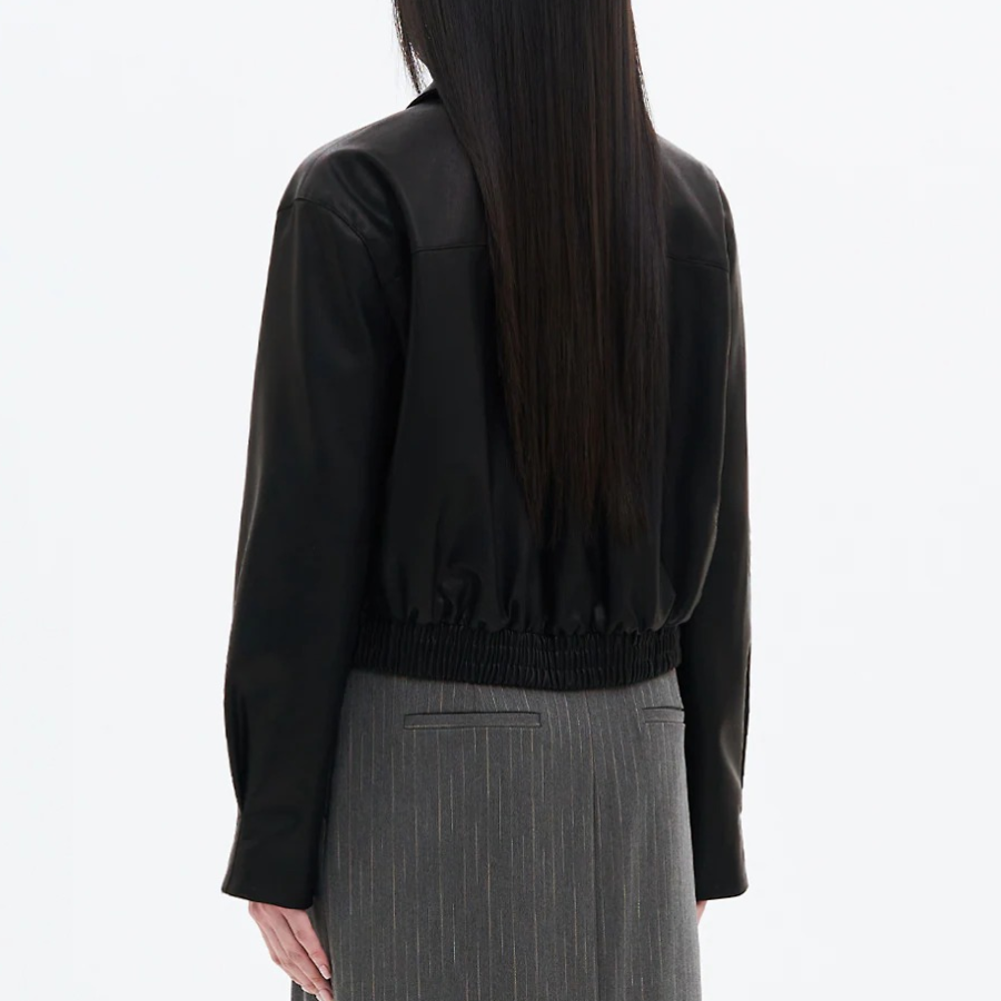 8 seconds Leather Snap Button Slim Outer — Black