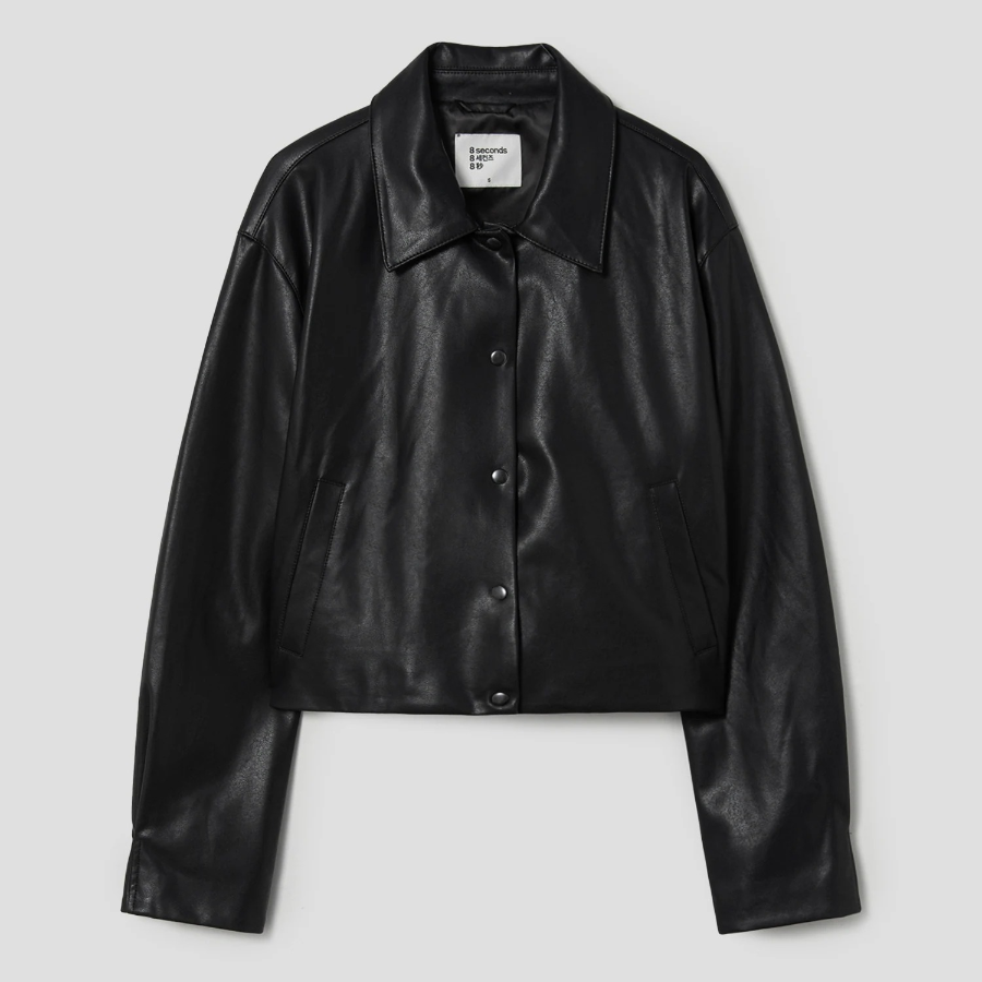 8 seconds Leather Snap Button Slim Outer — Black