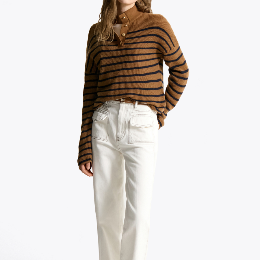 TOMMY HILFIGER [Official Headquarters] Gold Button Polo Sweater