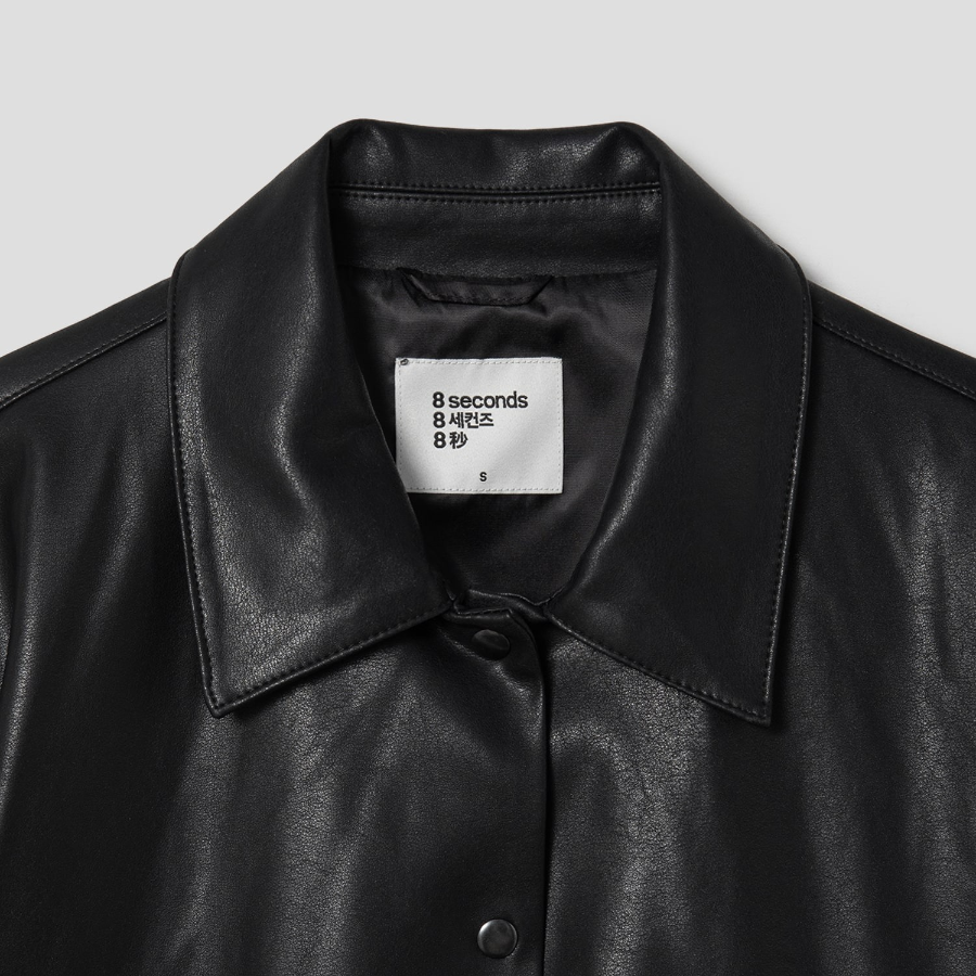 8 seconds Leather Snap Button Slim Outer — Black