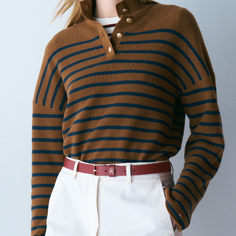 TOMMY HILFIGER [Official Headquarters] Gold Button Polo Sweater