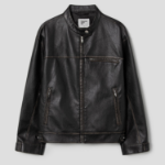 8 seconds Washed Faux Leather Racer Jacket — Black