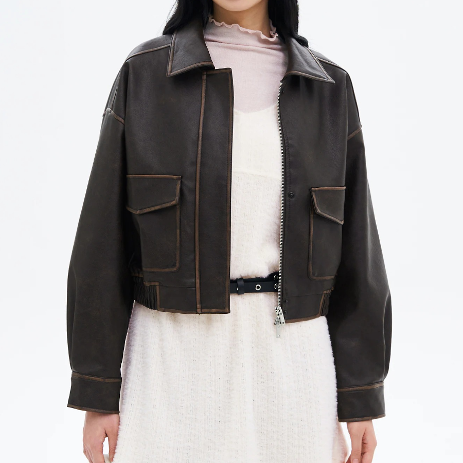 8 seconds Vintage Faux Leather Jumper — Brown