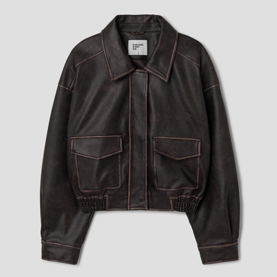 8 seconds Vintage Faux Leather Jumper — Brown