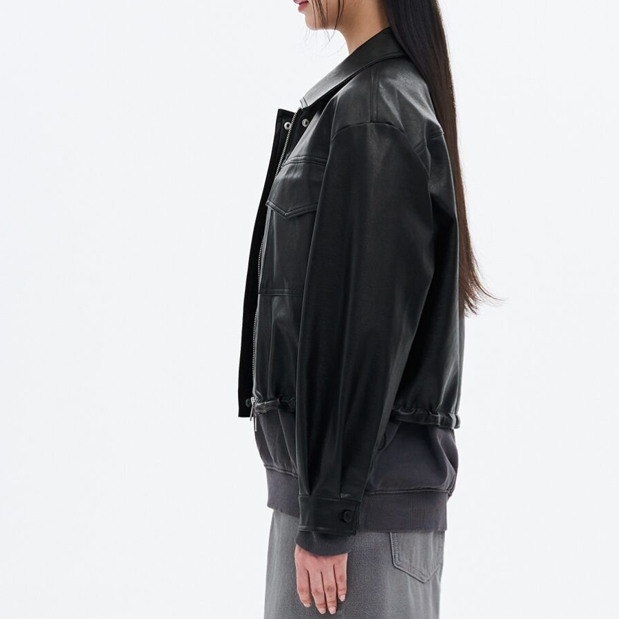 8 seconds Faux Leather Shirt Style Blouson — Black