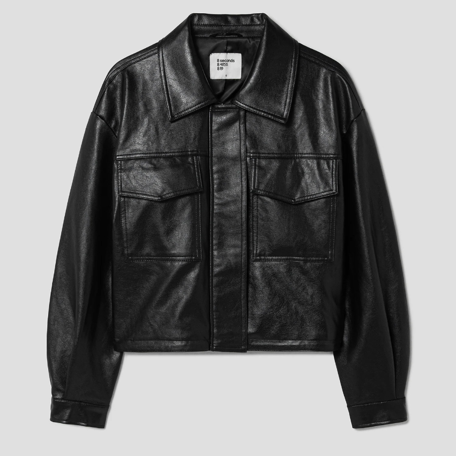 8 seconds Faux Leather Shirt Style Blouson — Black