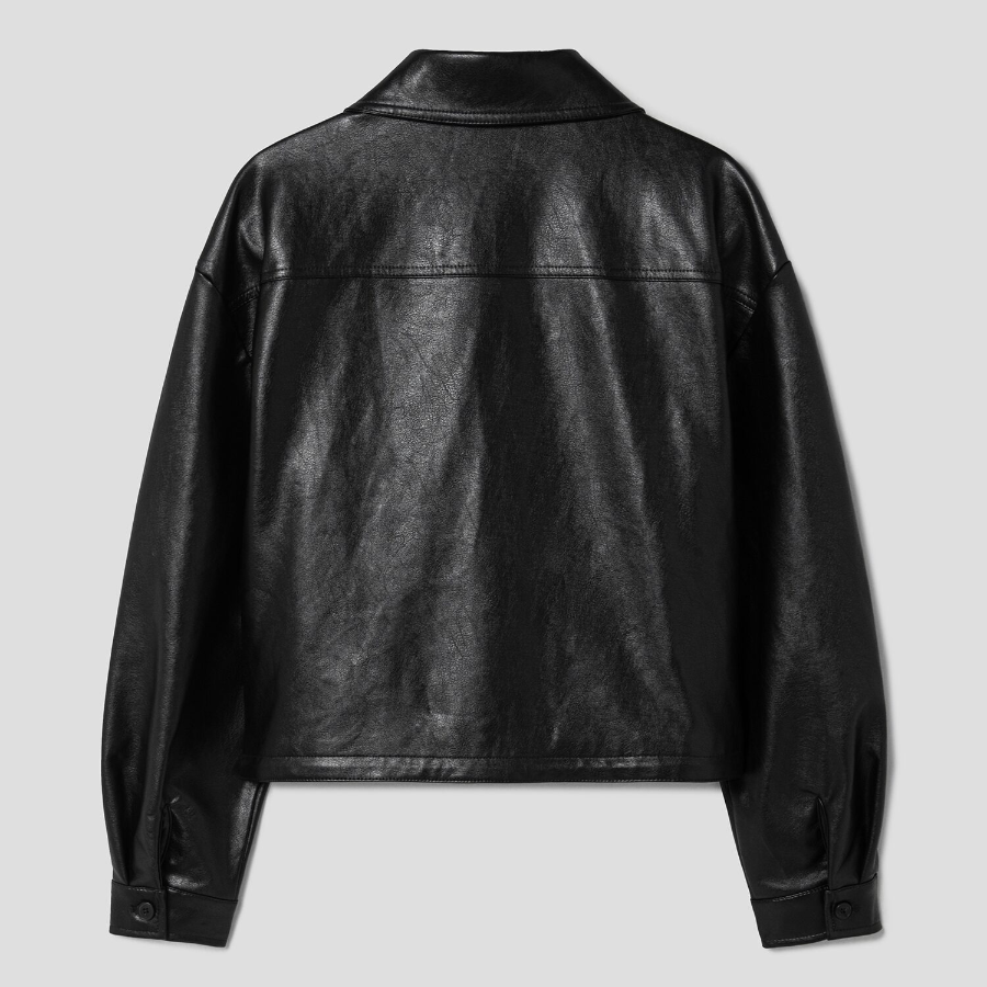 8 seconds Faux Leather Shirt Style Blouson — Black