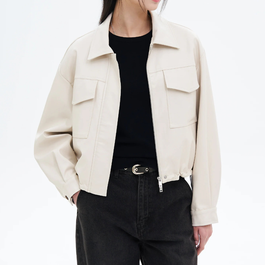 8 seconds Faux Leather Shirt Style Blouson — Ivory
