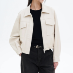 8 seconds Faux Leather Shirt Style Blouson — Ivory