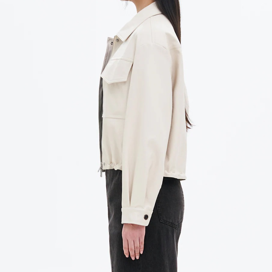 8 seconds Faux Leather Shirt Style Blouson — Ivory