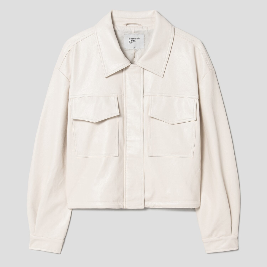 8 seconds Faux Leather Shirt Style Blouson — Ivory