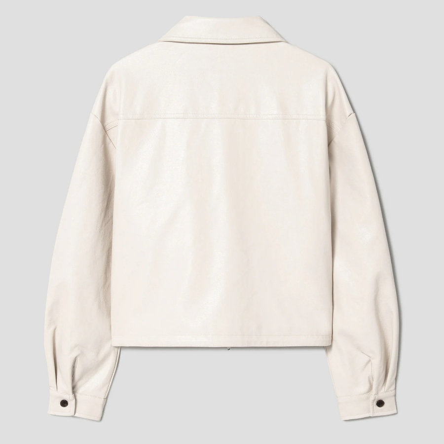 8 seconds Faux Leather Shirt Style Blouson — Ivory