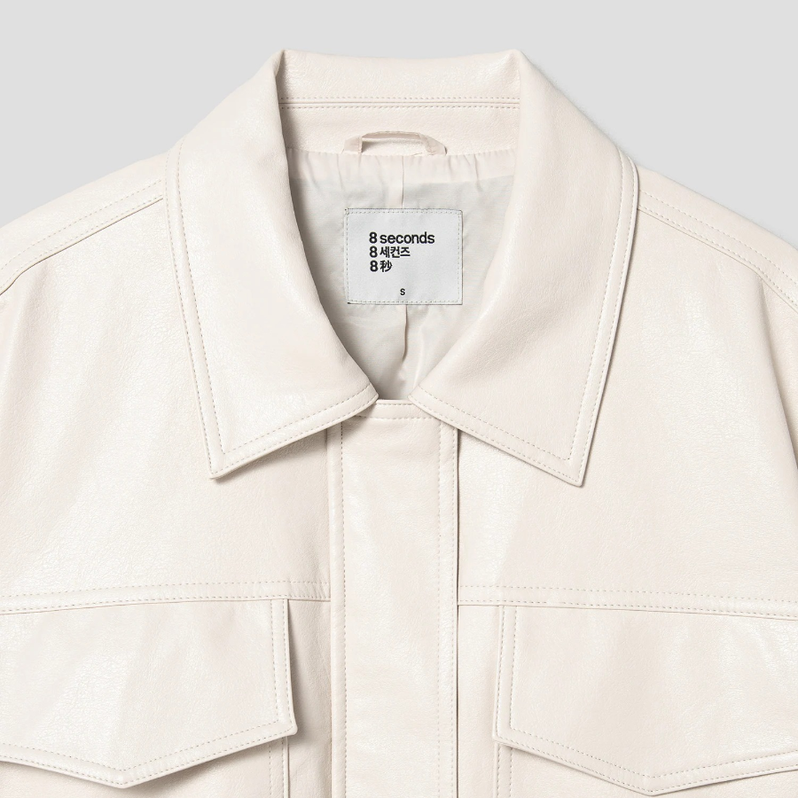 8 seconds Faux Leather Shirt Style Blouson — Ivory