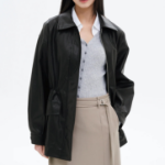 8 seconds Leather Long Outer — Black