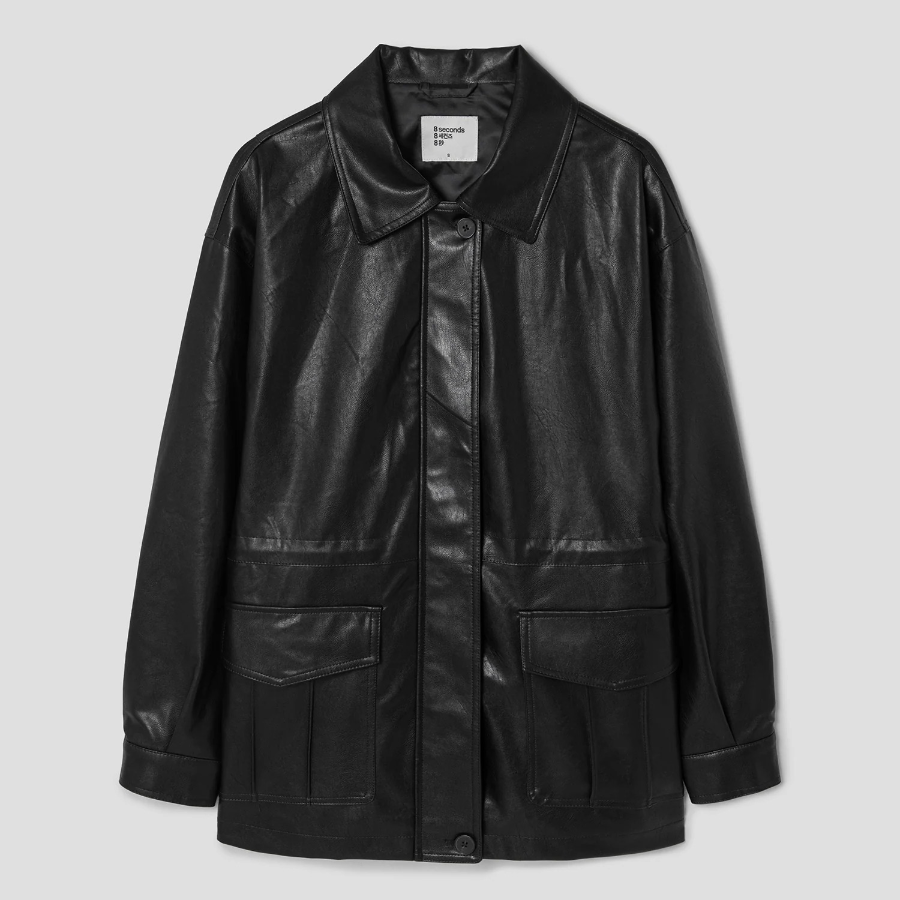 8 seconds Leather Long Outer — Black
