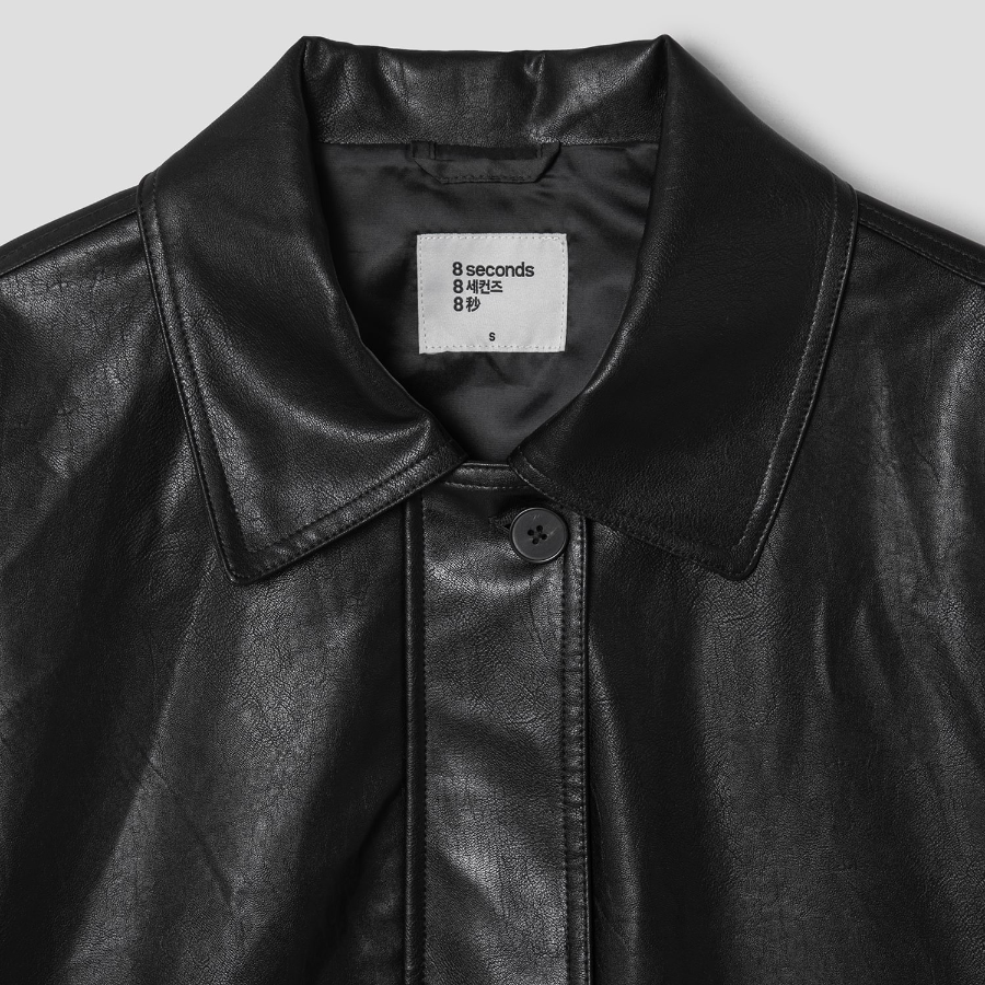 8 seconds Leather Long Outer — Black