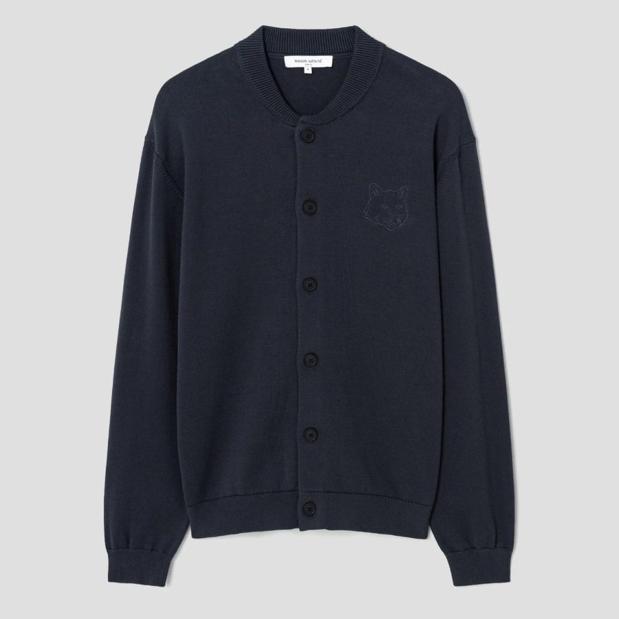 Maison Kitsune Men Bold Fox Head Embroidered Knitted Blouson - Slate Grey