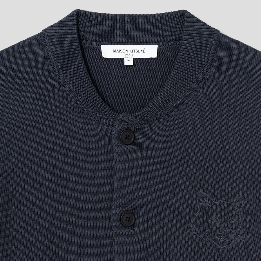 Maison Kitsune Men Bold Fox Head Embroidered Knitted Blouson - Slate Grey