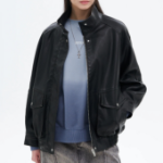 8 seconds Oversized High Neck Faux Leather Jumper — Black