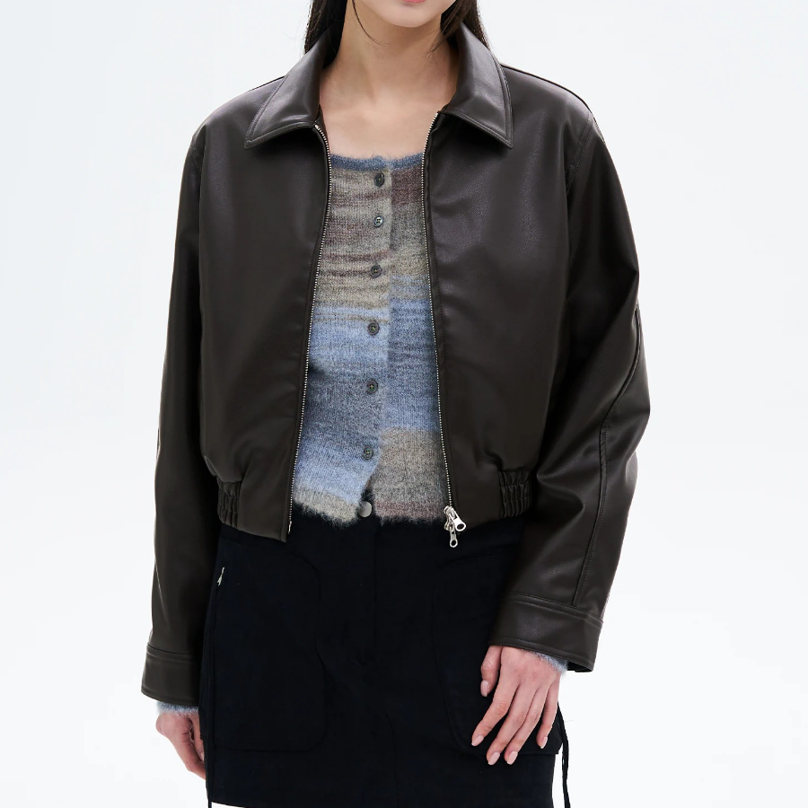 8 seconds Slim Fit Blouson Leather Outer — Brown