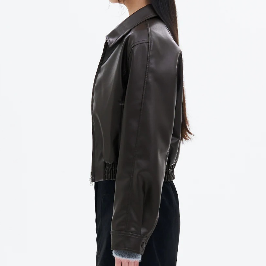 8 seconds Slim Fit Blouson Leather Outer — Brown