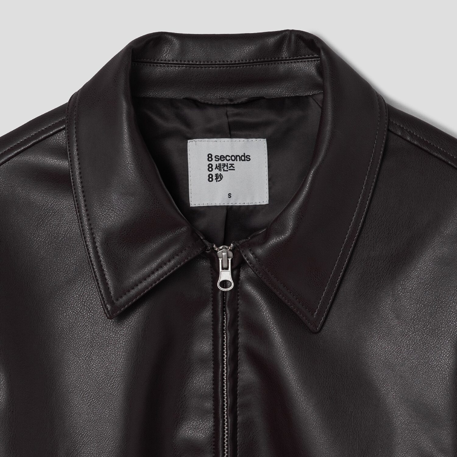 8 seconds Slim Fit Blouson Leather Outer — Brown