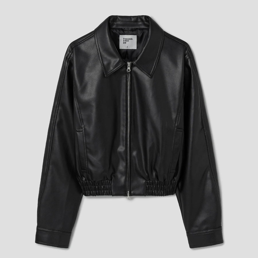 8 seconds Slim Fit Blouson Leather Outer — Black