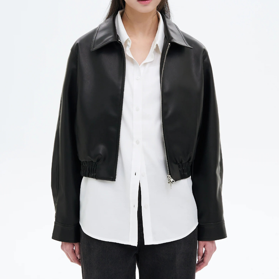 8 seconds Slim Fit Blouson Leather Outer — Black