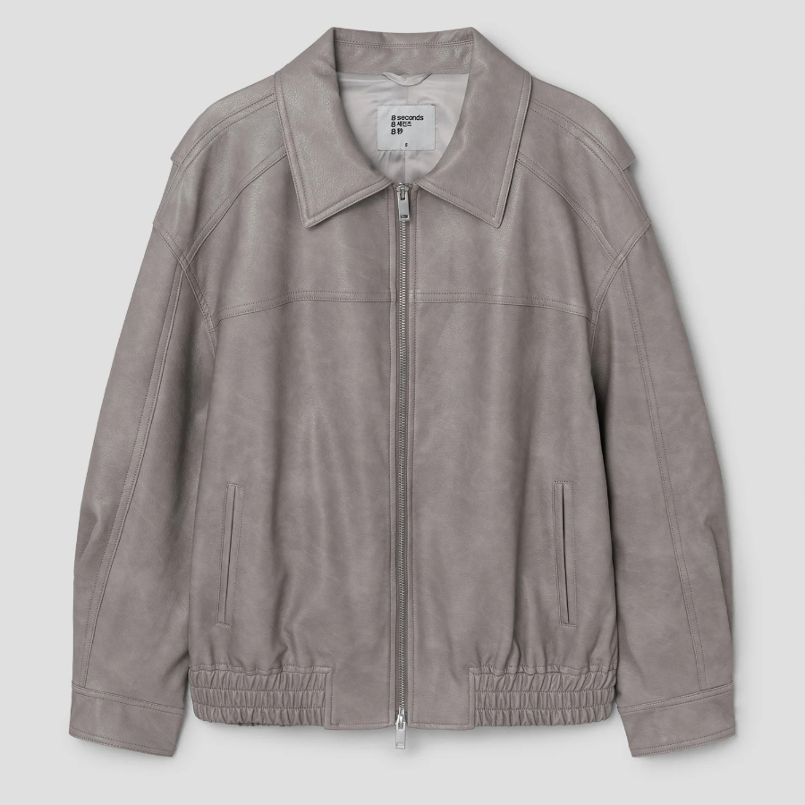 8 seconds [EDITION8] Oversized Leather Jacket — Beige