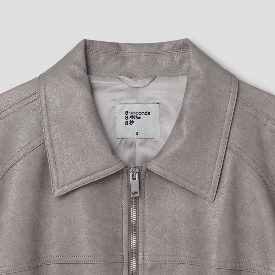 8 seconds [EDITION8] Oversized Leather Jacket — Beige